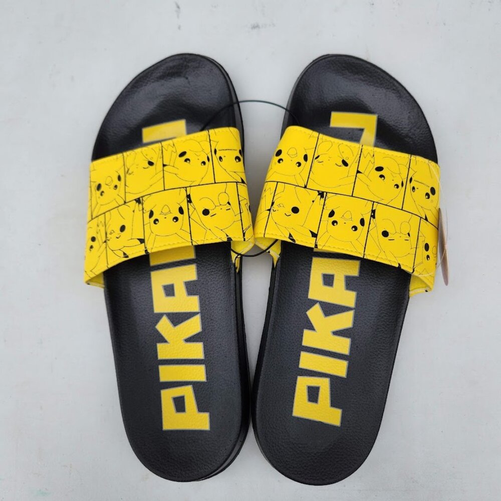 NEW Men's Size 7 Sandals Pikachu Pokemon Yellow Black NEW NWT Slides Pokémon Bra